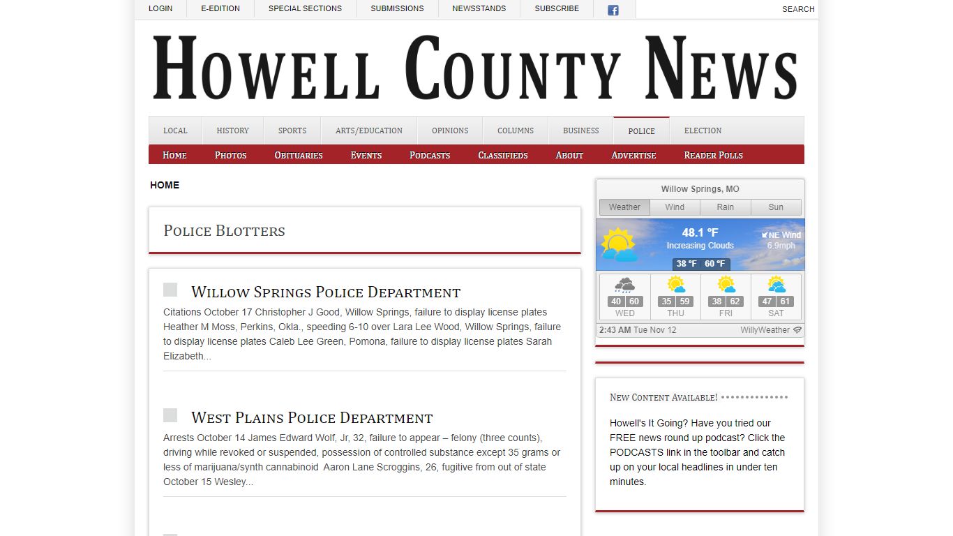 Police Blotters - Howell County News