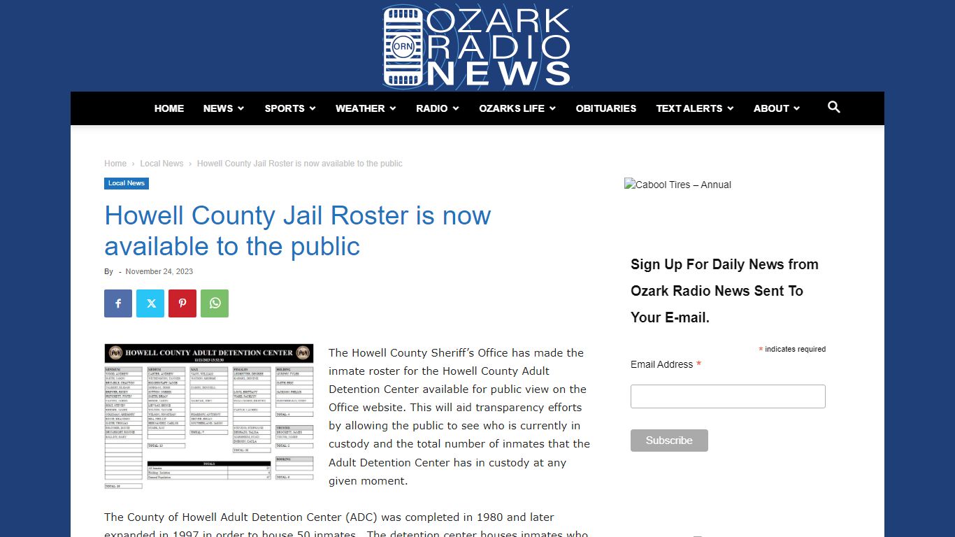 Howell County Jail Roster is now available to the public