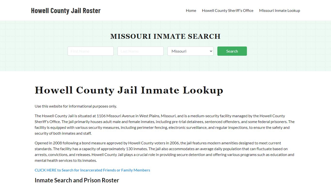 Howell County Jail Roster Lookup, MO, Inmate Search