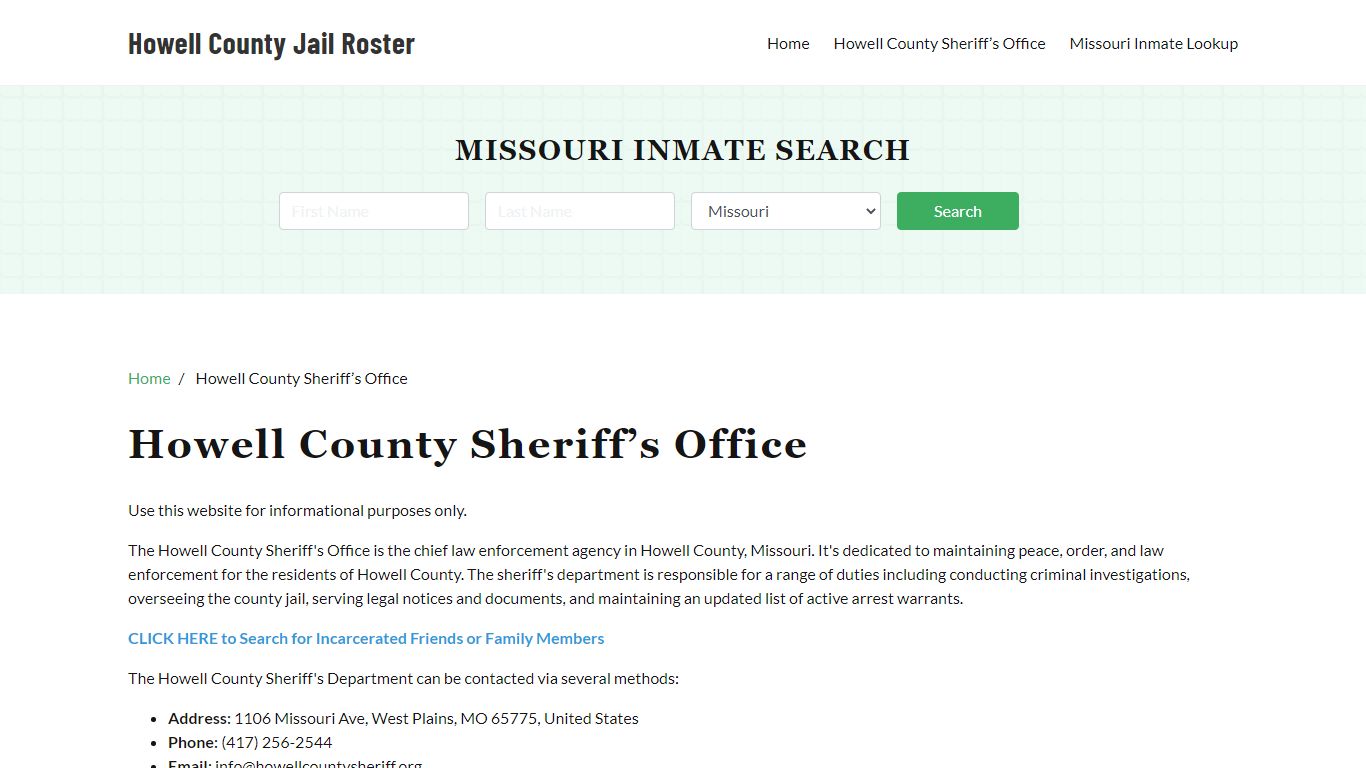 Howell County Sheriff Office, MO, Arrest Warrants Search